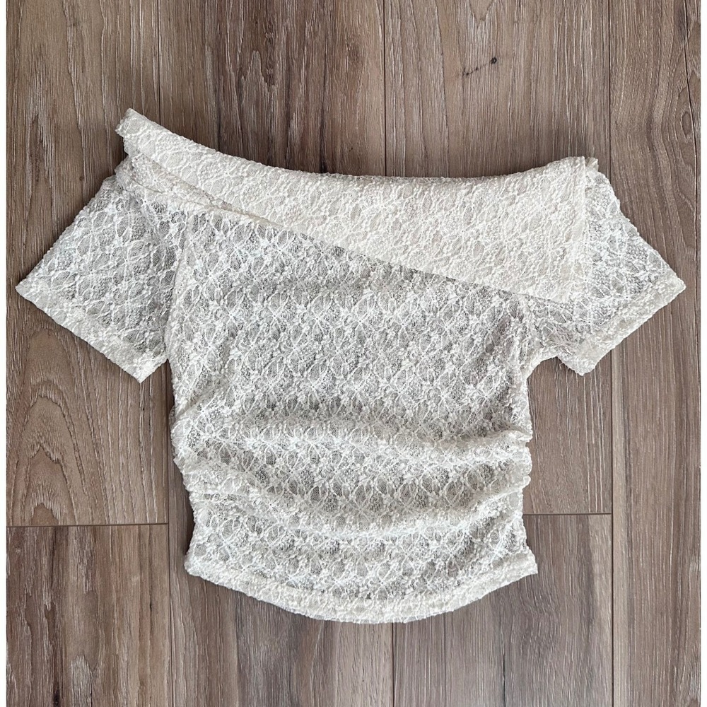 Darphin Cream Lace Off The Shoulder Ruched Crop Top Sheer Ballet Whimsigoth Y2K